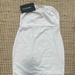 White Bandeau Pointy Hem Bodycon Dress